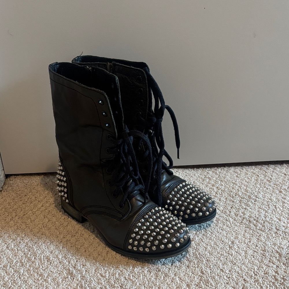Black Studded Combat Boots - Picture 2 of 2